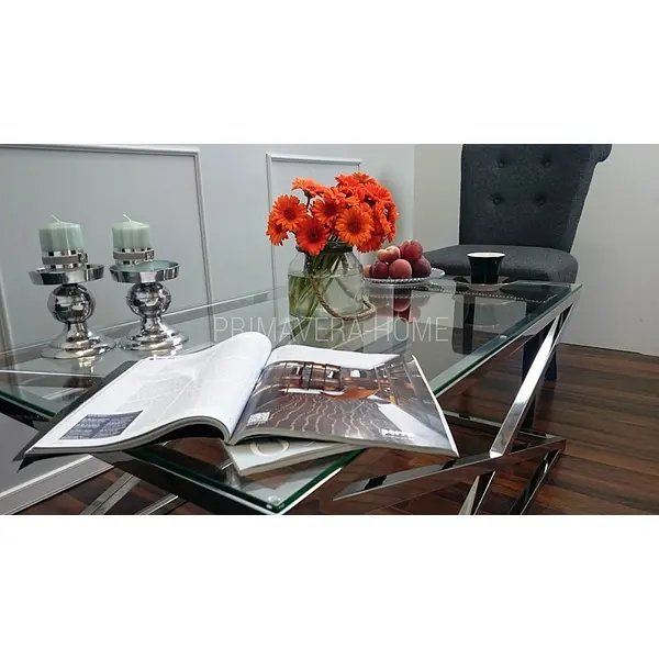 Stolik kawowy glamour stal nierdzewna szklany srebrny CRISS CROSS M