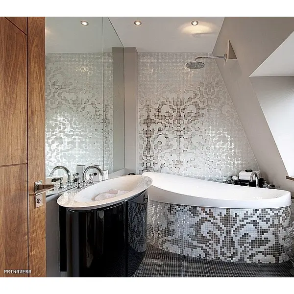 Glass mosaic Damano Binoro white and silver Silver