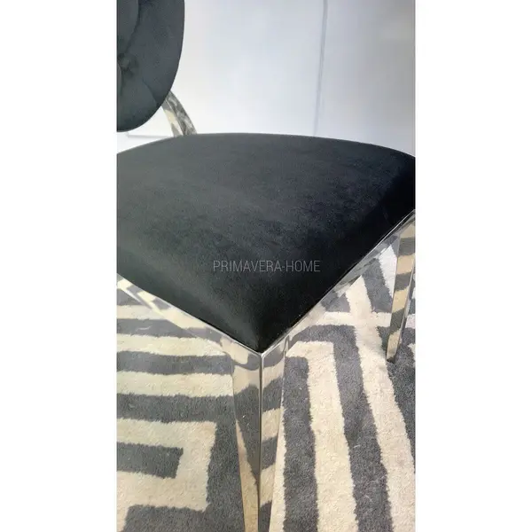 Glamour chair, upholstered quilted steel, for dining room black velour