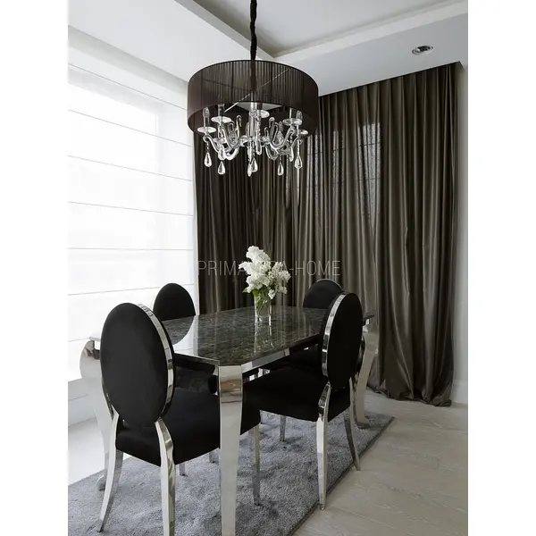 Glamour chair, upholstered quilted steel, for dining room black velour