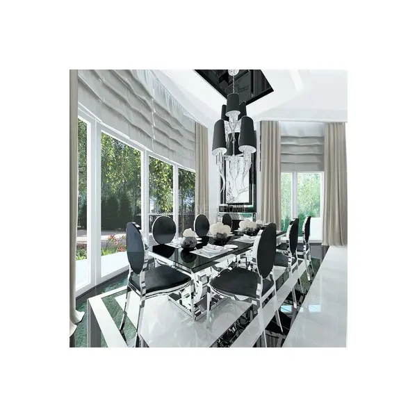 Glamour chair, upholstered quilted steel, for dining room black velour