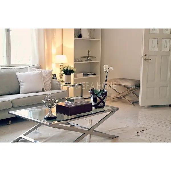 Ława Stolik Kawowy glamour stal nierdzewna ze szklanym blatem srebrny NEW YORK