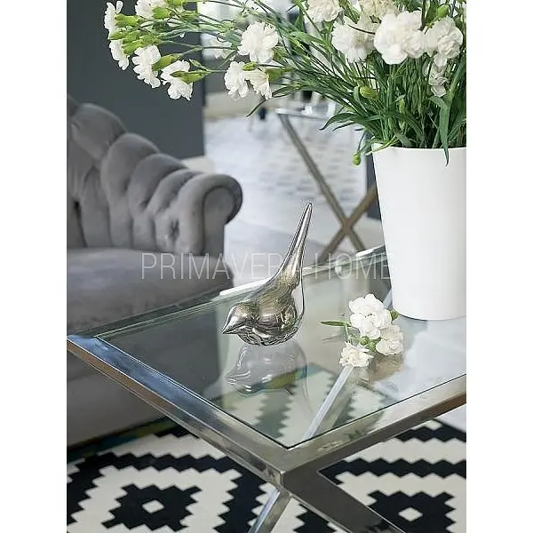 Ława Stolik Kawowy glamour stal nierdzewna ze szklanym blatem srebrny NEW YORK