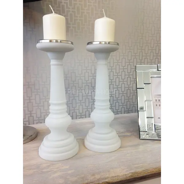WIKA candlestick white patina glass