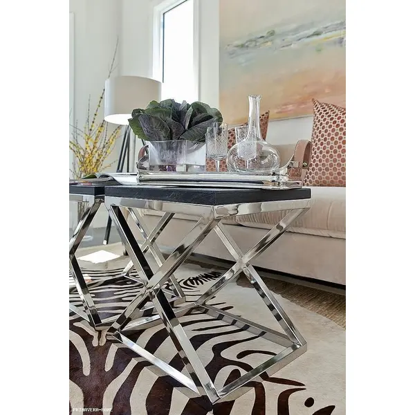 CRISS CROSS S Silver Glass Stainless Steel Coffee Tables KIT