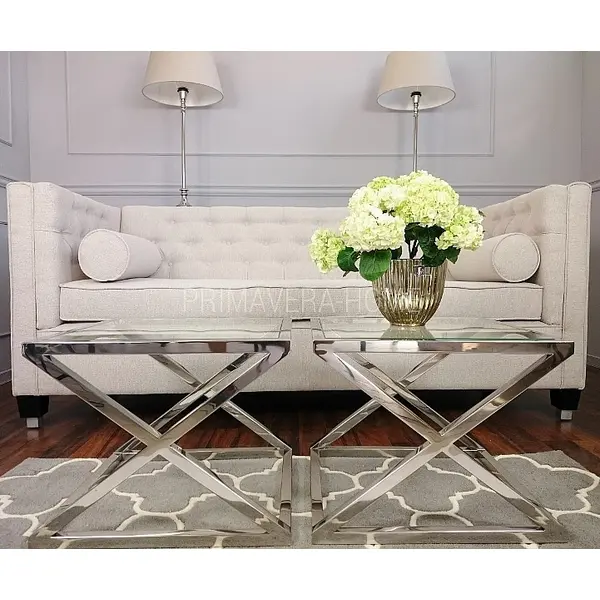 CRISS CROSS S Silver Glass Stainless Steel Coffee Tables KIT