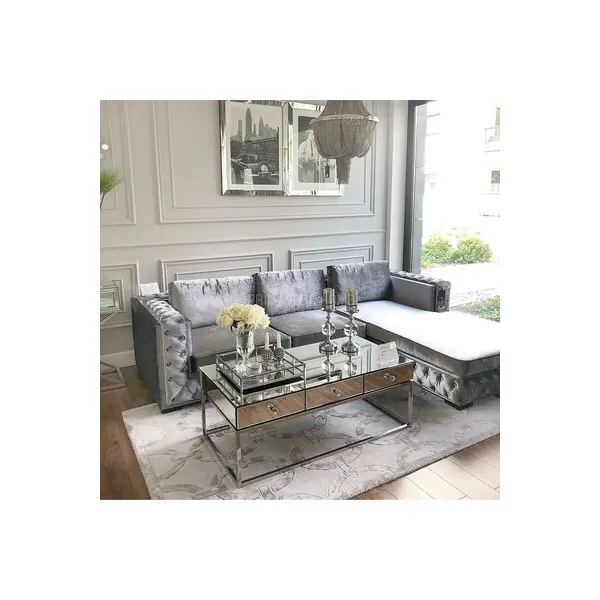 Modern corner sofa for living room, quilted, glamorous, sofa bed, New York QUEEN