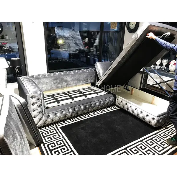 Modern corner sofa for living room, quilted, glamorous, sofa bed, New York QUEEN