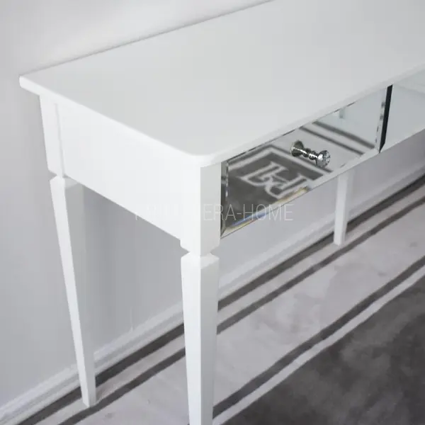 Konsola glamour lustrzana ELEGANCE, toaletka nowojorska z szufladami, biała