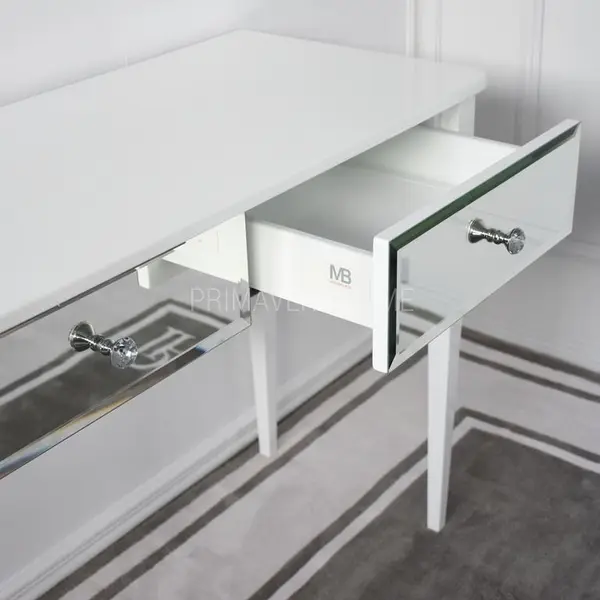 Konsola glamour lustrzana ELEGANCE, toaletka nowojorska z szufladami, biała
