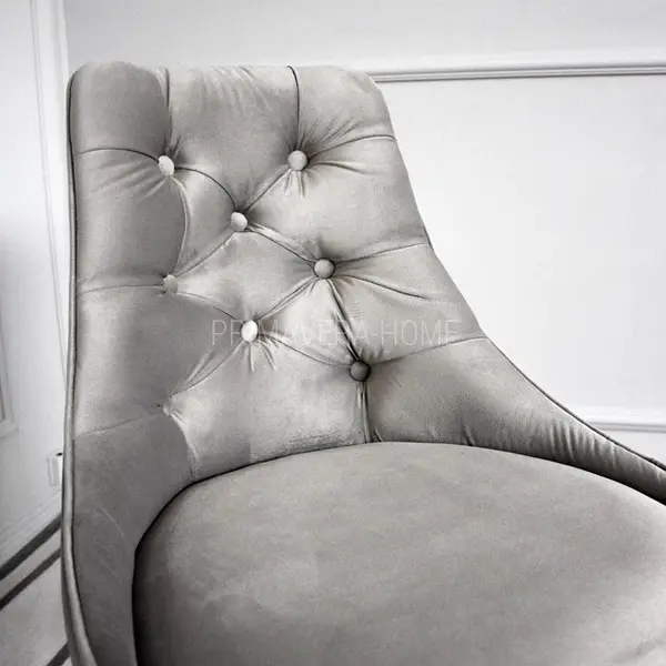 Krzesło glamour nowoczesne do jadalni, drewniane, loft, pikowane, wygodne, nowojorskie, z okrągłymi nogami IMOLA