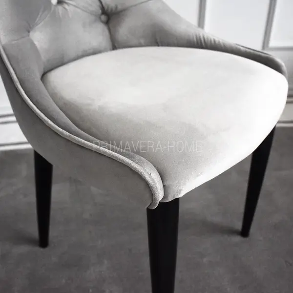 Krzesło glamour nowoczesne do jadalni, drewniane, loft, pikowane, wygodne, nowojorskie, z okrągłymi nogami IMOLA