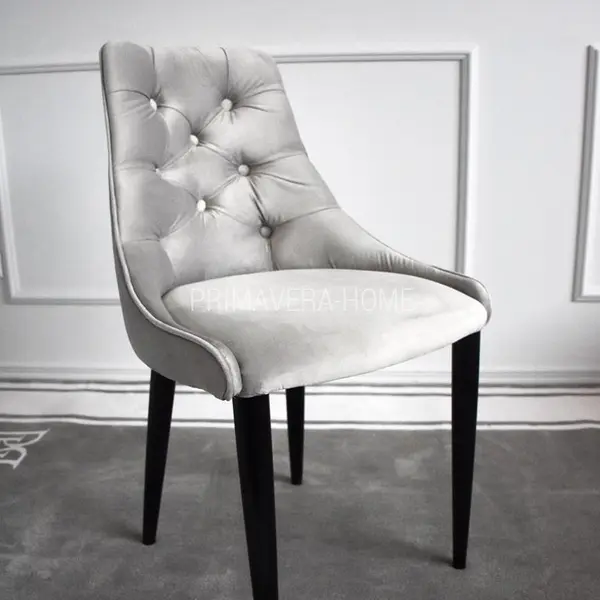 Krzesło glamour nowoczesne do jadalni, drewniane, loft, pikowane, wygodne, nowojorskie, z okrągłymi nogami IMOLA