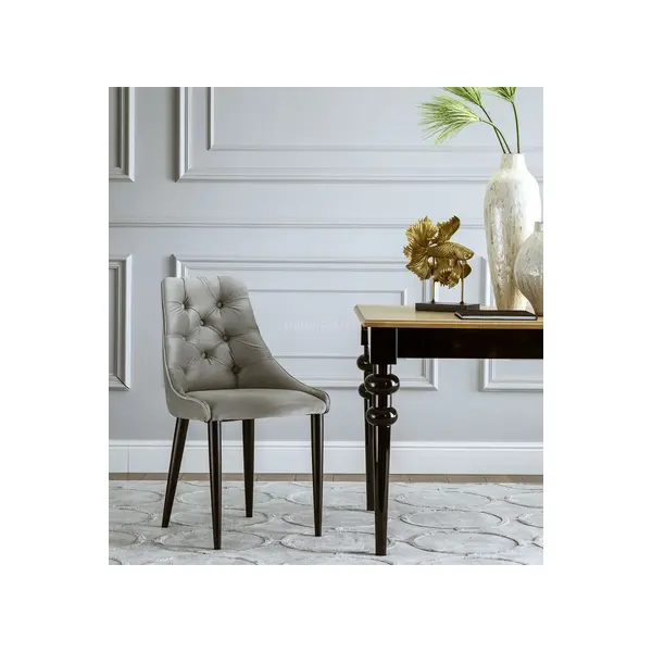 Krzesło glamour nowoczesne do jadalni, drewniane, loft, pikowane, wygodne, nowojorskie, z okrągłymi nogami IMOLA