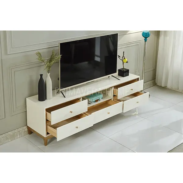 Komoda RTV glamour wysoki połysk biało złota luksusowa klasyczna Lorenzo L Gold