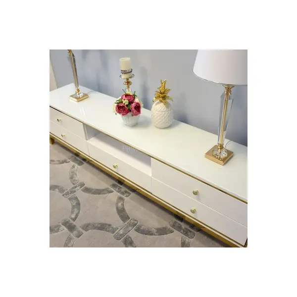 Komoda RTV glamour wysoki połysk biało złota luksusowa klasyczna Lorenzo L Gold