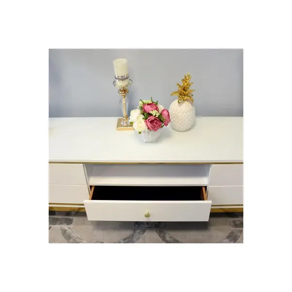 Komoda RTV glamour wysoki połysk biało złota luksusowa klasyczna Lorenzo L Gold