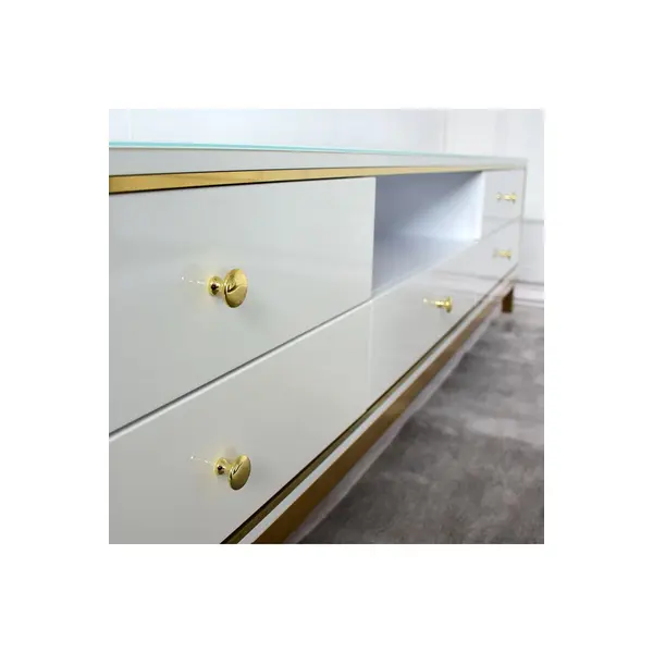 Komoda RTV glamour wysoki połysk biało złota luksusowa klasyczna Lorenzo L Gold