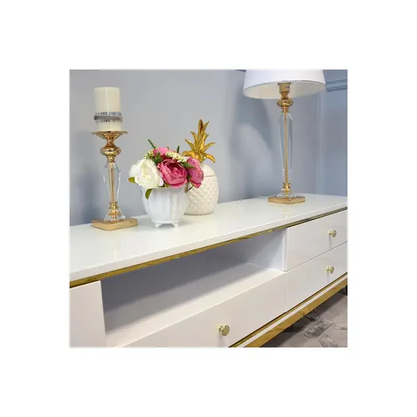 Komoda RTV glamour wysoki połysk biało złota luksusowa klasyczna Lorenzo L Gold