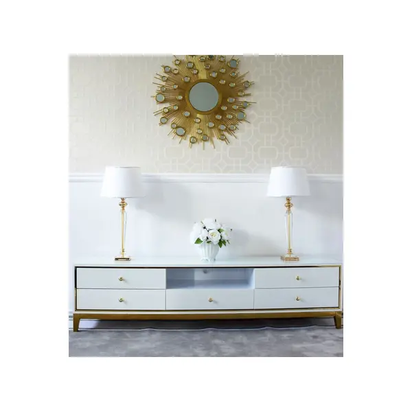 Komoda RTV glamour wysoki połysk biało złota luksusowa klasyczna Lorenzo L Gold