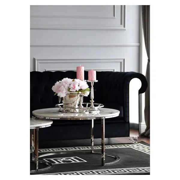 Coffee table modern silver glamour style with white stone top MARCO SILVER