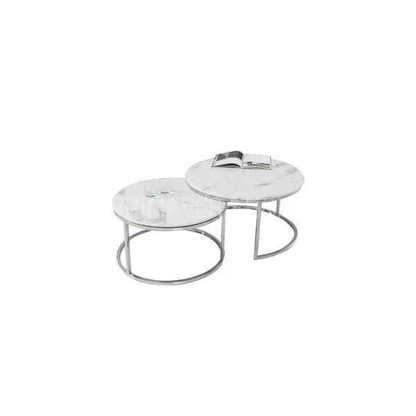 Coffee table modern silver glamour style with white stone top MARCO SILVER