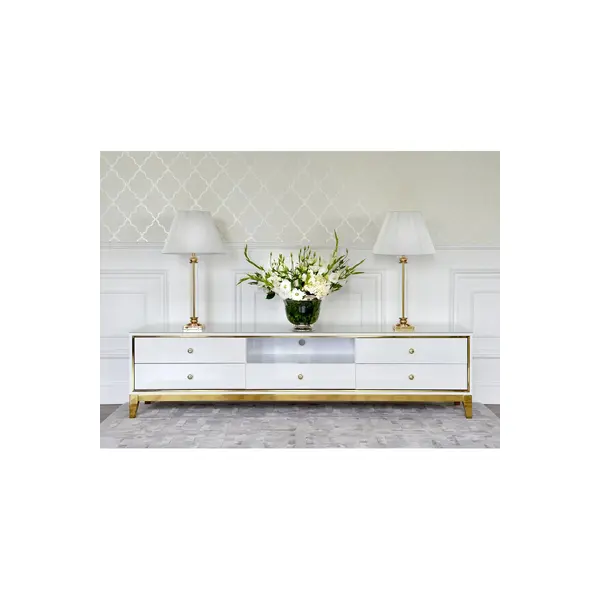 Komoda RTV glamour wysoki połysk biało złota luksusowa klasyczna Lorenzo L Gold