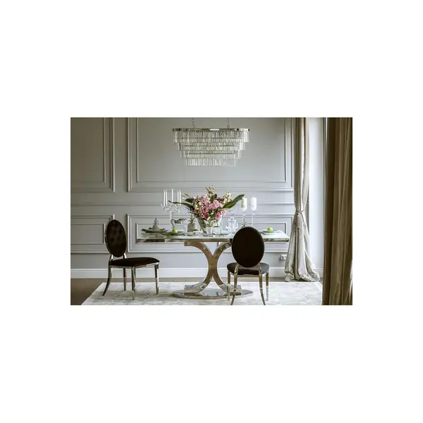 Glamour chair, upholstered quilted steel, for dining room black velour