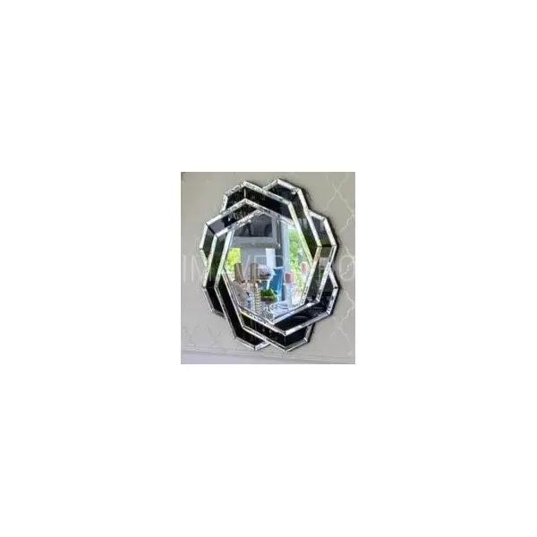 Lustro okrągłe DUNE BLACK SILVER geometryczne, srebrne czarne 85x85