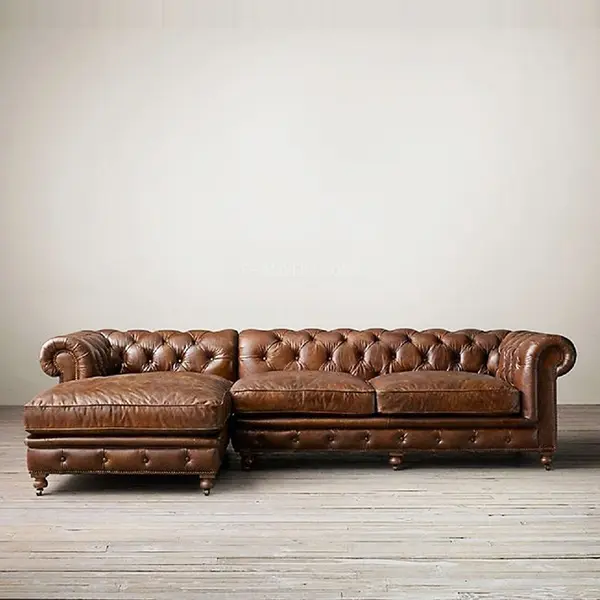 Luksusowy skórzany narożnik pikowany z funkcją spania CHESTERFIELD