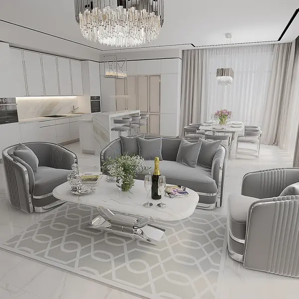 MARCO modern grey silver upholstered glamour chair for living and dining room