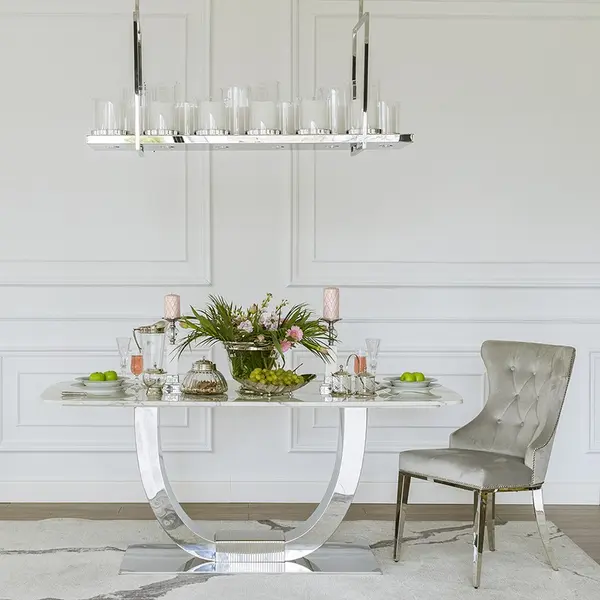 Upholstered quilted chair quilted on steel legs, silver grey for living room TIFFANY