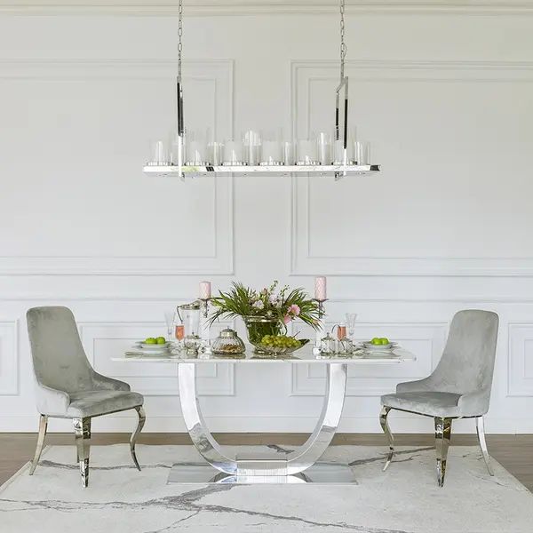 Upholstered quilted chair quilted on steel legs, silver grey for living room TIFFANY