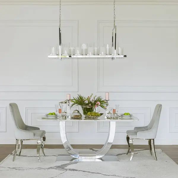 Upholstered quilted chair quilted on steel legs, silver grey for living room TIFFANY