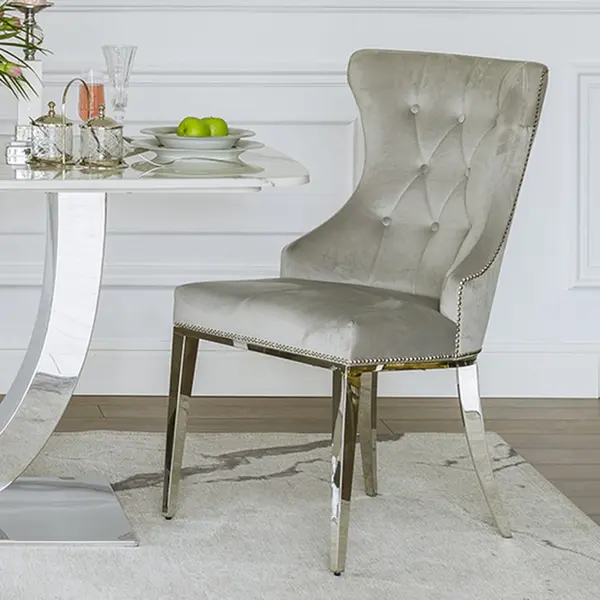 Upholstered quilted chair quilted on steel legs, silver grey for living room TIFFANY