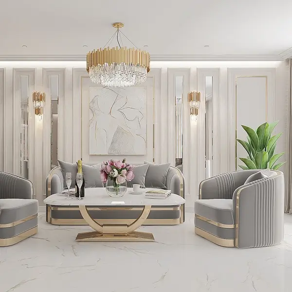 MADONNA elegant and modern grey gold glamour New York-style upholstered sofa for living room