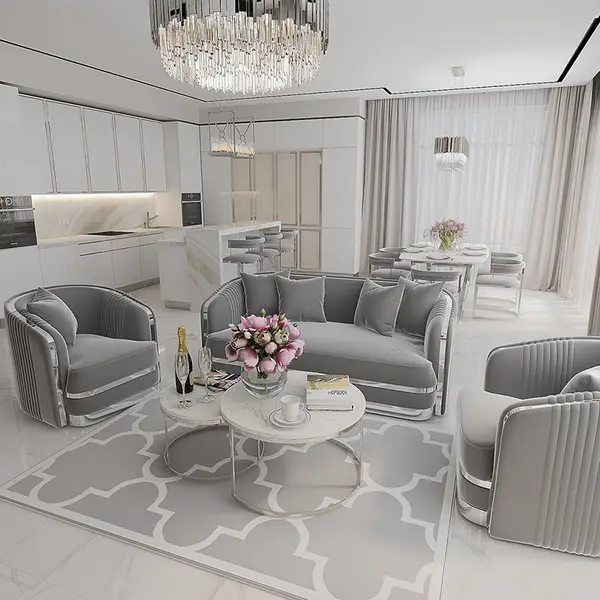 MADONNA Elegant and modern silver grey glamour upholstered sofa