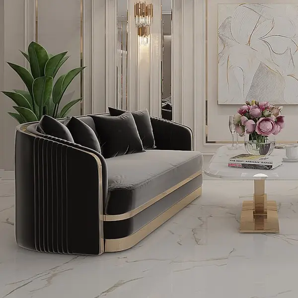 MADONNA modern black gold glamour New York-style upholstered sofa for living room