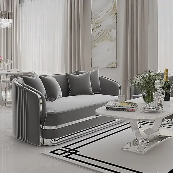 MADONNA Elegant and modern silver grey glamour upholstered sofa
