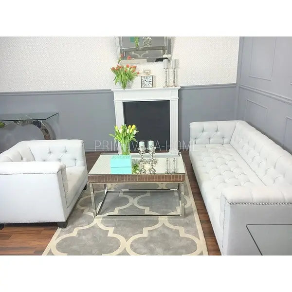 Ekskluzywna sofa 3 osobowa z pikowaniem aksamitna kanapa na wysokich nogach PAOLA