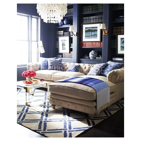 Luksusowy skórzany narożnik pikowany z funkcją spania CHESTERFIELD