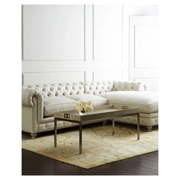 Luksusowy skórzany narożnik pikowany z funkcją spania CHESTERFIELD