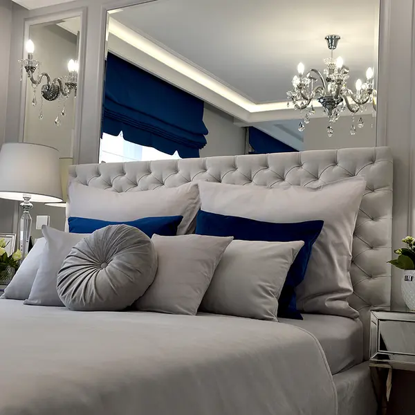 Łóżko glamour tapicerowane pikowane chesterfield szare, białe Classic