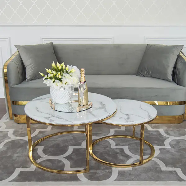 MADONNA elegant and modern grey gold glamour New York-style upholstered sofa for living room