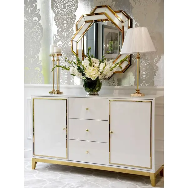 Komoda glamour stylowa nowoczesna  lakierowana luksusowa LORENZO drewniana biała złota