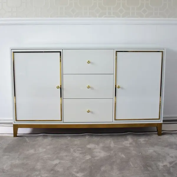 Komoda glamour stylowa nowoczesna  lakierowana luksusowa LORENZO drewniana biała złota