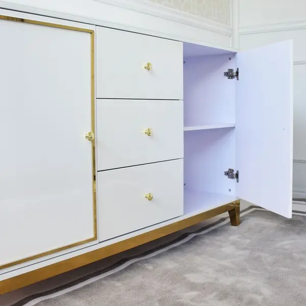 Komoda glamour stylowa nowoczesna  lakierowana luksusowa LORENZO drewniana biała złota