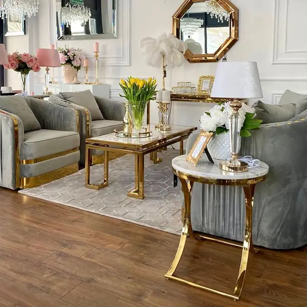 Stolik glamour pomocniczy boczny, nocny biały marmur ALICE GOLD