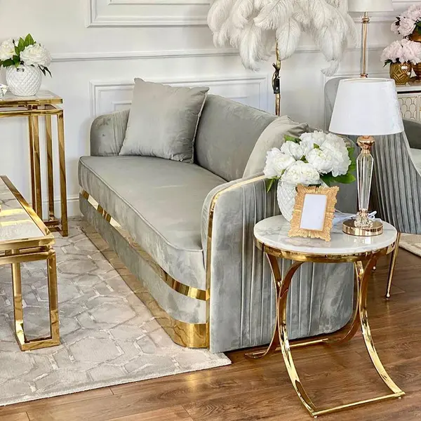 Stolik glamour pomocniczy boczny, nocny biały marmur ALICE GOLD