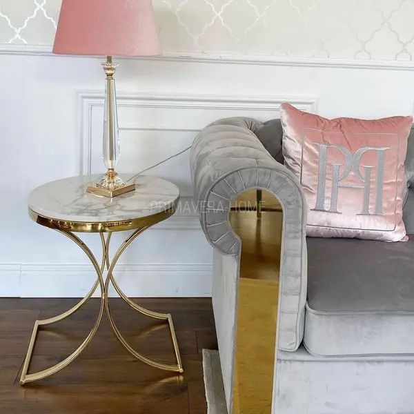 Stolik glamour pomocniczy boczny, nocny biały marmur ALICE GOLD